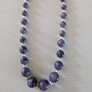 Vintage Jewelry Necklace Purple Swirl Chunky Bead Necklace